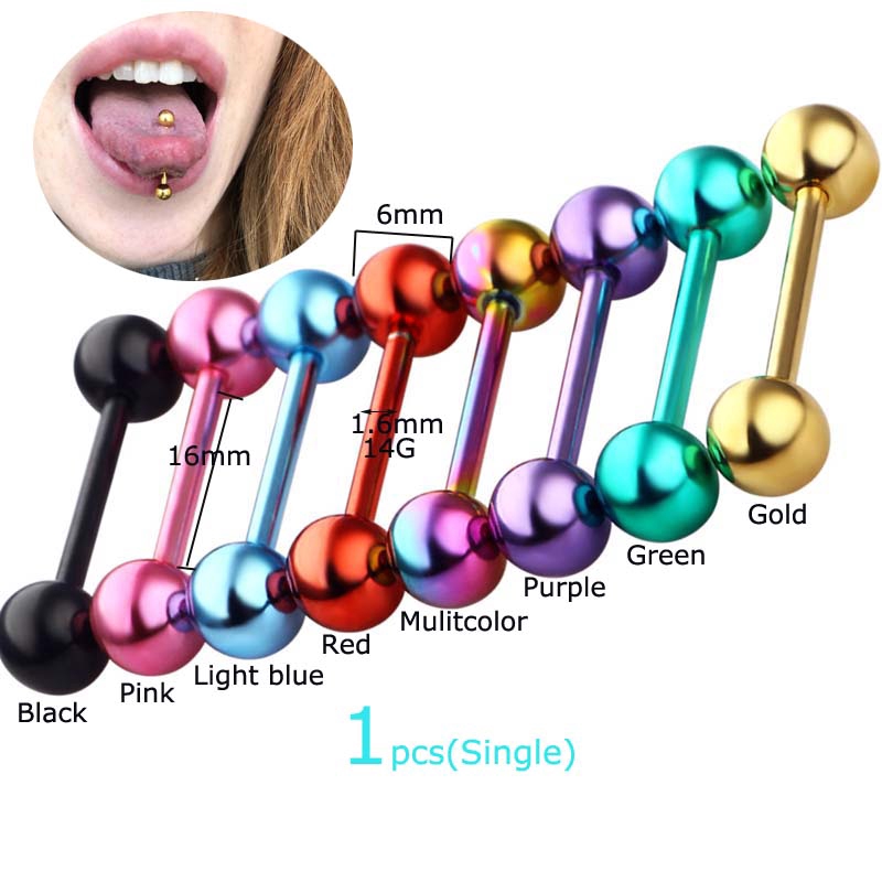 1 Khuyên Lưỡi Bằng Thép Không Gỉ 14G 16mm