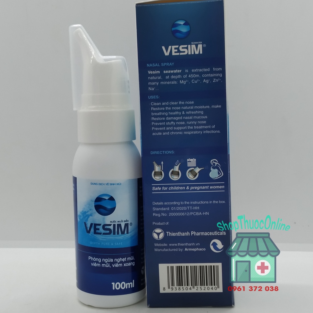 Xịt muối biển vệ sinh mũi Vesim cho người lớn lọ 1000ml