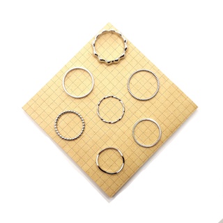 Sun accessory - nhẫn bạc, set 7 chiếc, đơn giản, tối giản, thanh lịch