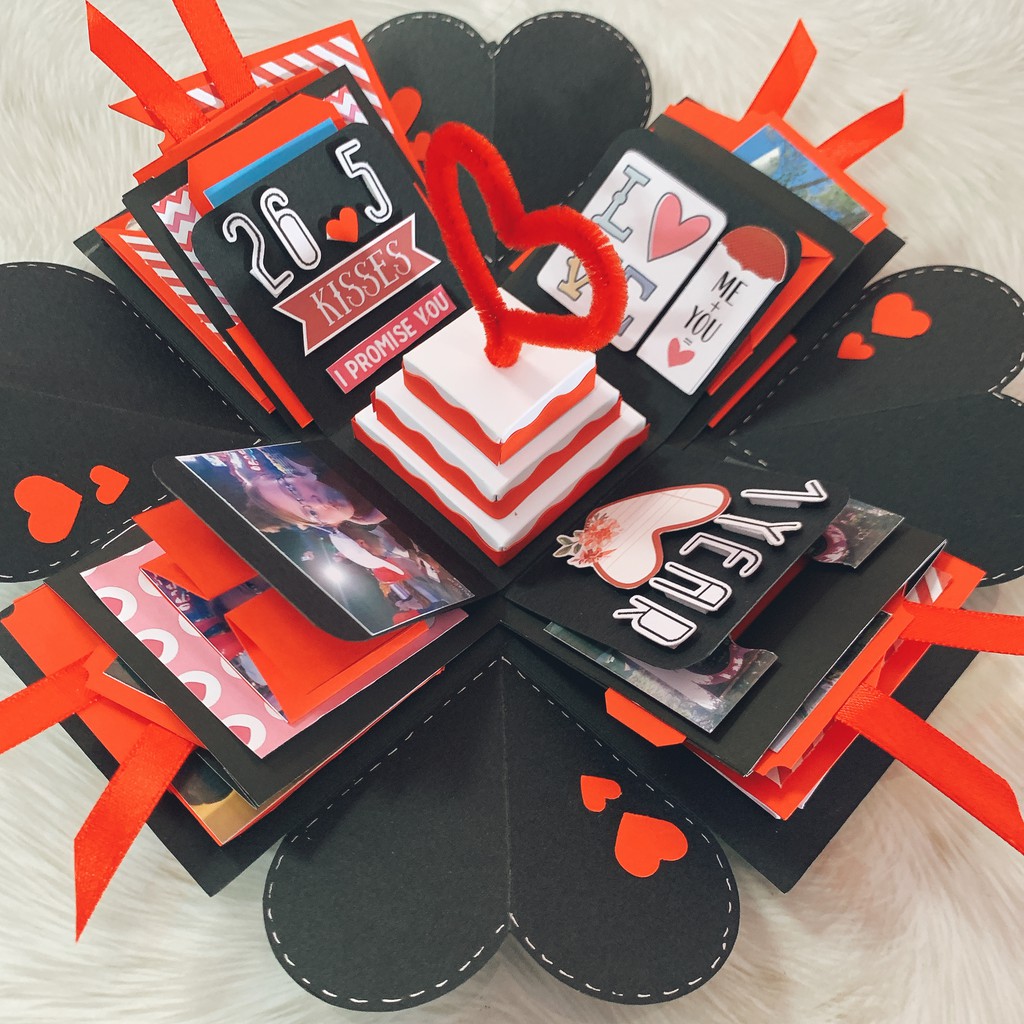 Hộp quà Lovebox Exploding Box - Mẫu Đỏ Đen