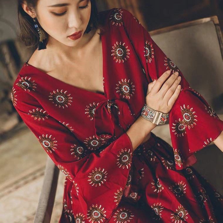 Váy boho dáng xòe đi biển chụp ảnh siêu đẹp