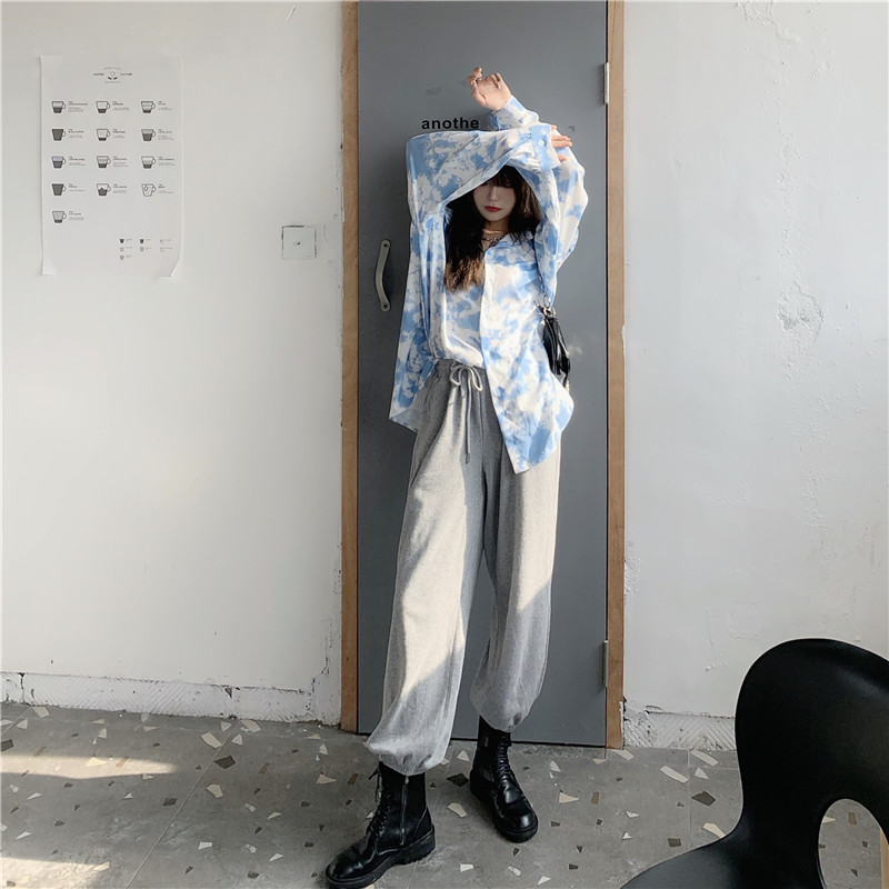 SUXI Áo Sơ Mi Nữ Tay Dài Màu Nhuộm Phong Cách Retro Thời Trang