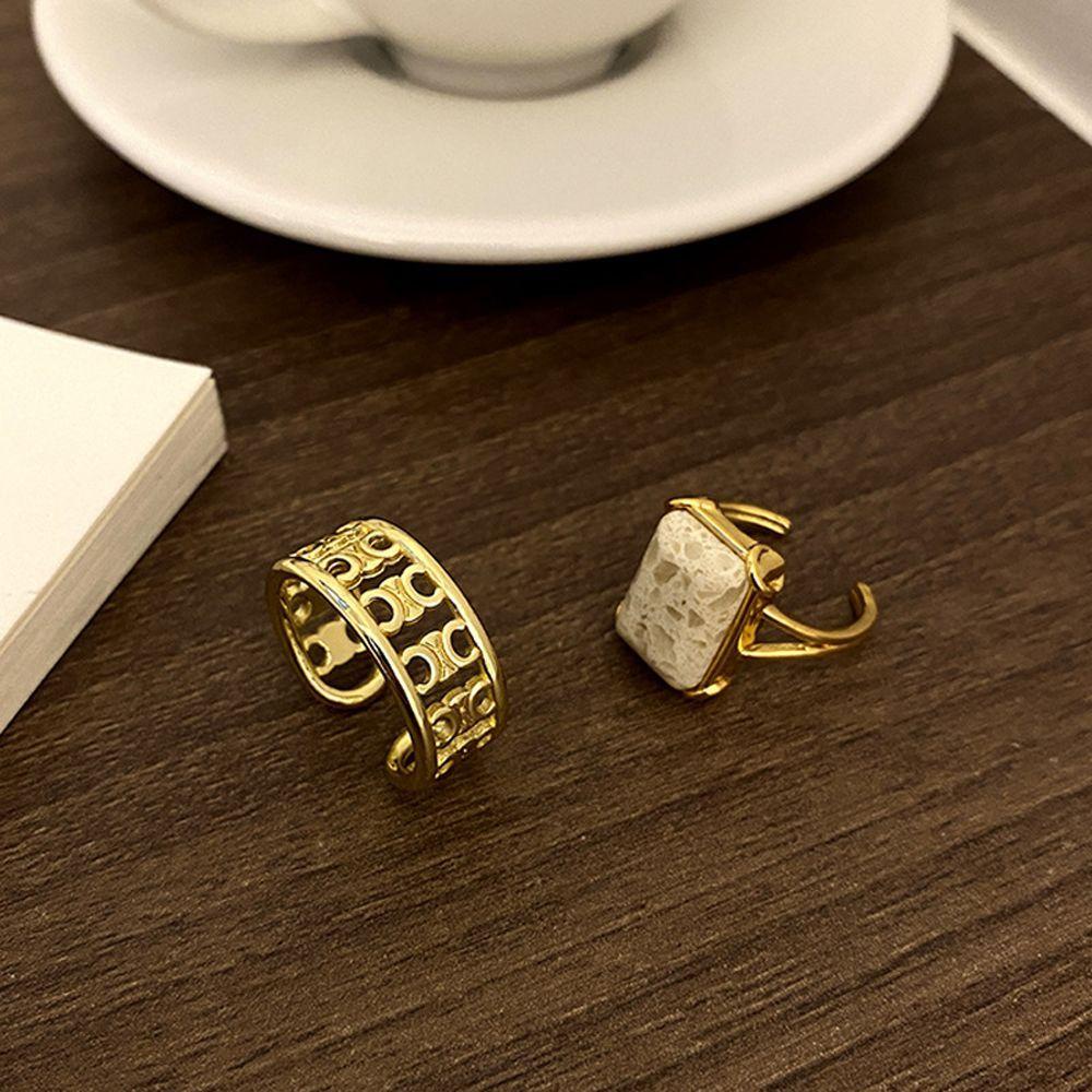 QQMALL Nhẫn Hở Hình Vuông Rỗng Phong Cách Retro Sang Trọng Cho Nữ