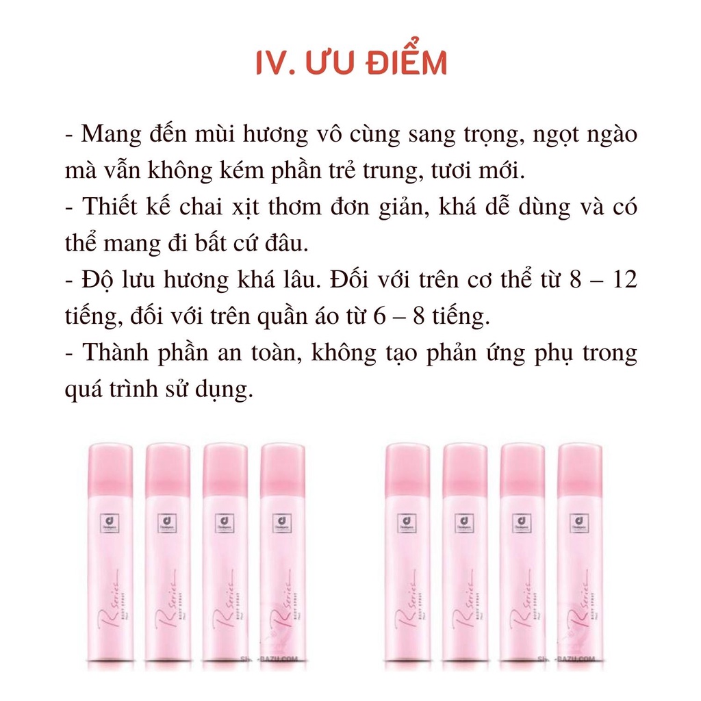 Xịt thơm body RSERIE hương hoa hồng Thái Lan - Hàng chính hãng