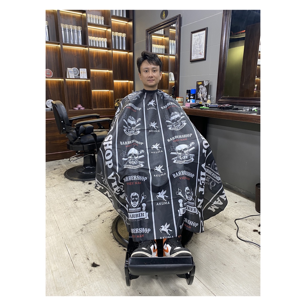 Áo choàng cắt tóc Akuma AC08 họa tiết trắng Barber Shop