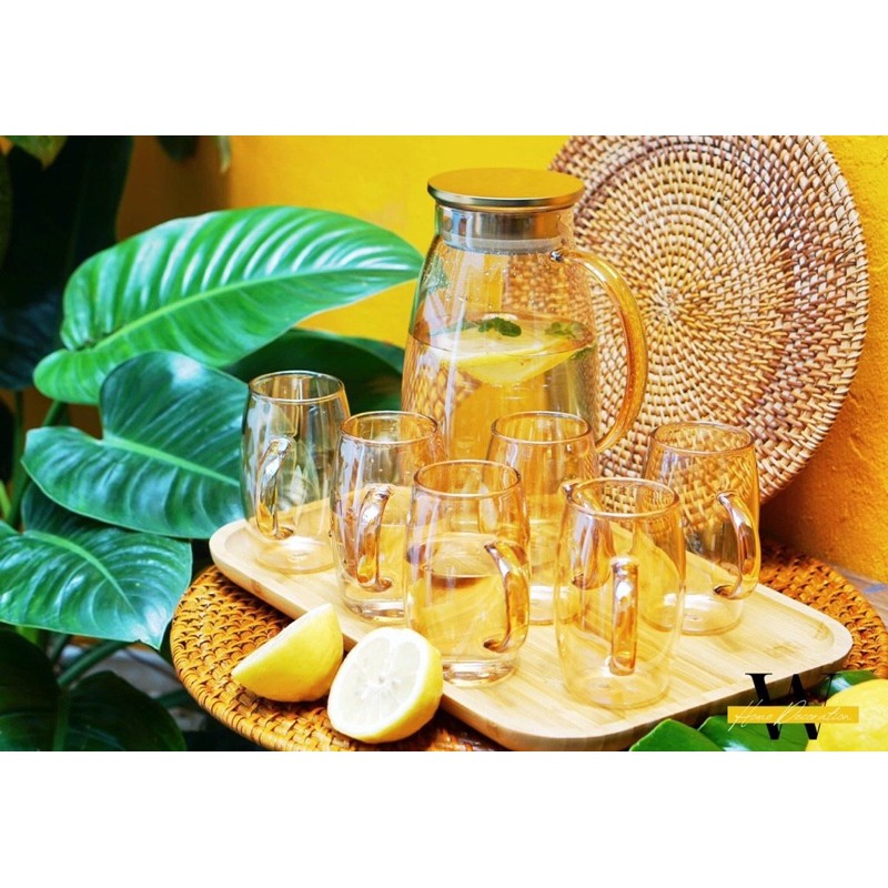 Bộ bình 6 cốc thủy tinh chịu nhiệt cao cấp