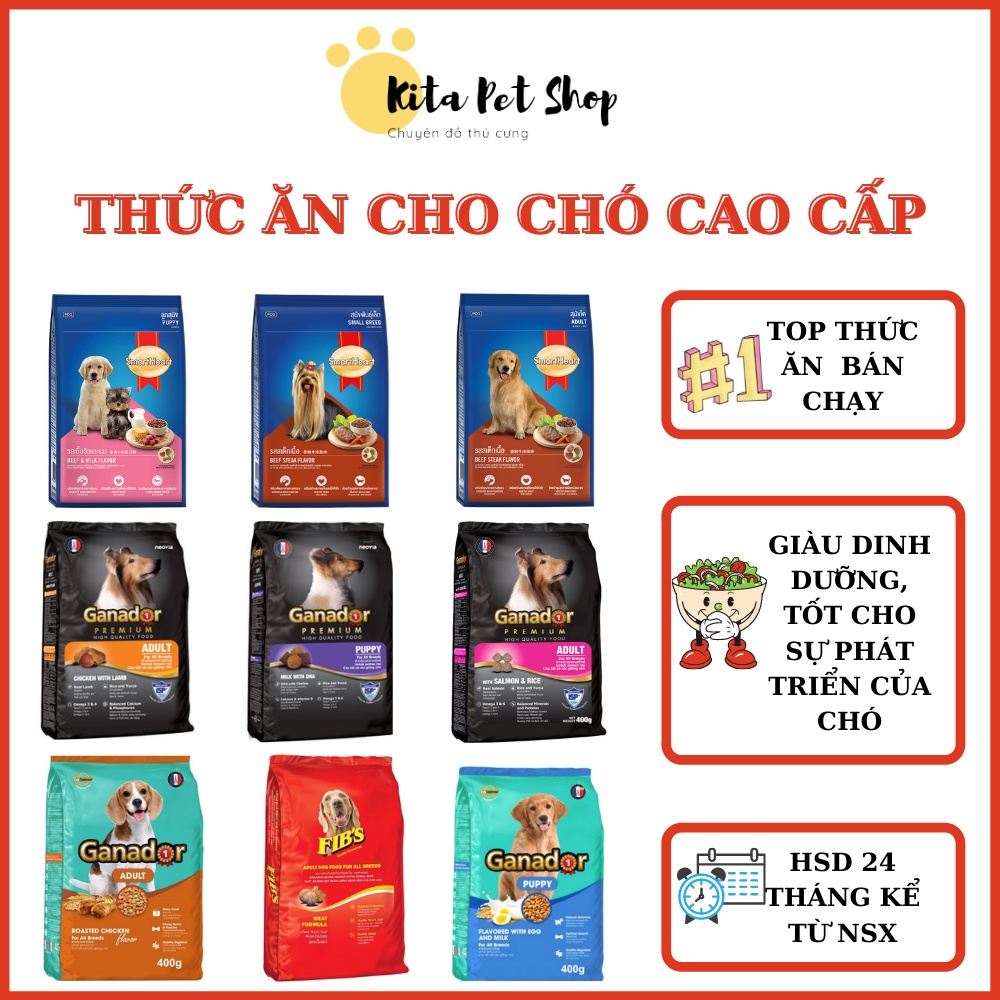 Thức Ăn Cho Chó Gói 400gr Chó Con Chó Trưởng Thành Chó Lớn Ganador - FIB's- Smartheart - adult - puppy