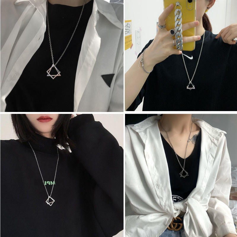 Vòng cổ mặt hình tam giác bằng thép không gỉ thời trang cho nam nữ