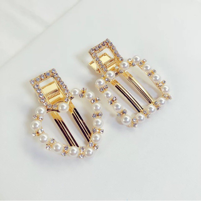 Kẹp tóc đính đá hình vuông tròn và trái tim