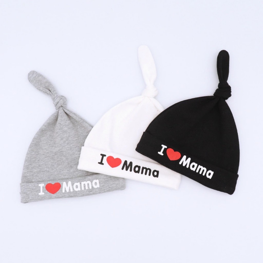 Mũ thắt nút i love mama, i love papa cho bé trai và bé gái sơ sinh, nhiều màu - MU7