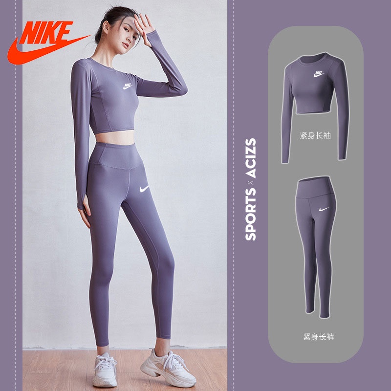 Set Đồ Thể Thao Dài Tay Màu Trơn In Logo Nike Thời Trang Năng Động Cho Nữ