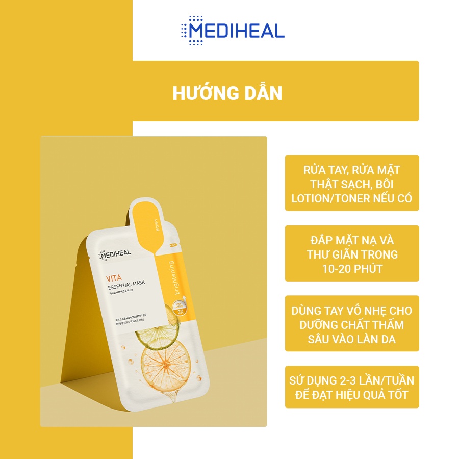 Mặt Nạ Dưỡng Da Trắng Sáng, Mờ Thâm Cho Da Mụn Mediheal Vita Brightening Essential Mask 24ml