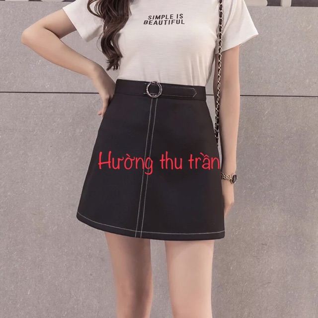 Chân váy chữ a phối đai tròn trần chỉ trẻ trung | BigBuy360 - bigbuy360.vn