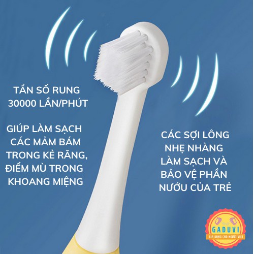 Bàn Chải Điện Đánh Răng Cho Em Bé Chăm Sóc Răng Bằng Công Nghệ Rung Sóng Âm Sợi Lông Tơ Siêu Mềm 360 Độ Kho Sỉ Gia Dụng