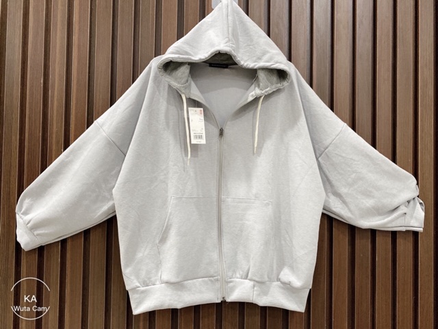 Áo khoác nỉ mũ thụng rộng tay to dài rộng khoá kéo