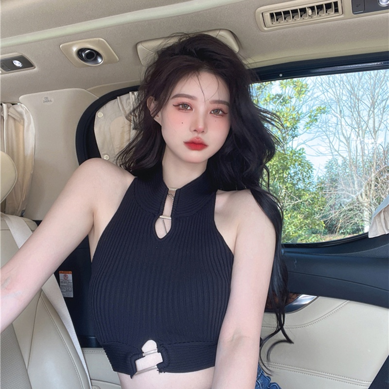 Áo Croptop Dệt Kim Không Tay Màu Trơn Dáng Ôm Gợi Cảm Cho Nữ