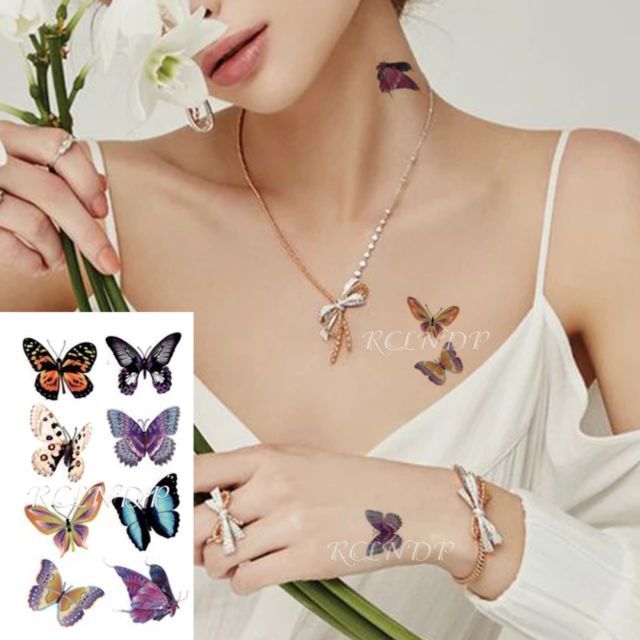 Hình xăm bướm j30. Xăm dán tatoo mini tạm thời, size &lt;10x6cm