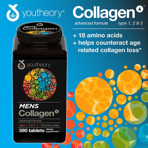 [Youtheory] Collagen mens dành cho Nam - Collagen Mens Youtheory Advanced Formula 390 viên, 290 viên USA