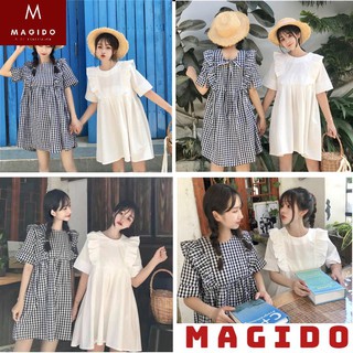 đầm babydoll 💚váy dáng dài, kẻ caro phong cách ulzzang VINTAGE tiểu thư,thời trang  MAGIDO