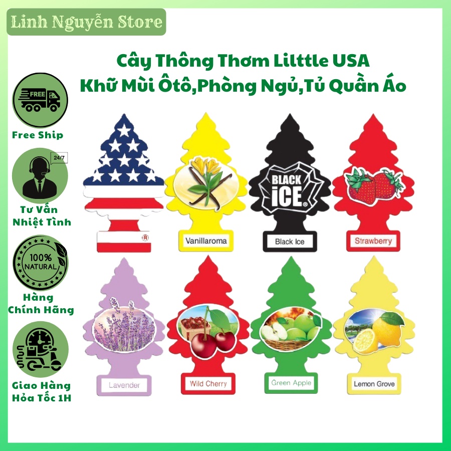 Cây thông thơm⚡️Bao Thơm⚡️little trees,lá thông thơm usa của mỹ khử mùi ô tô, phòng ngủ, tủ quần áo, toilet