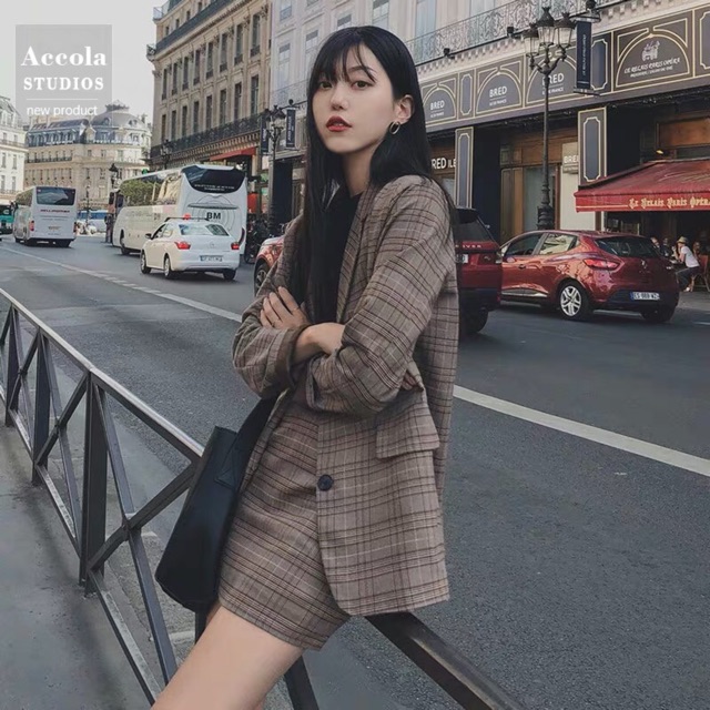 [Hàng có sẵn]Set áo Blazer chân váy kẻ nữ (có ảnh thật) | BigBuy360 - bigbuy360.vn