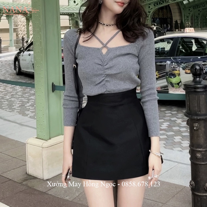 Chân váy chữ A ngắn lưng cao ôm có quần lót trong màu Đen Nâu dáng chân váy công sở ngắn cạp cao vải Vitex co giãn nhẹ