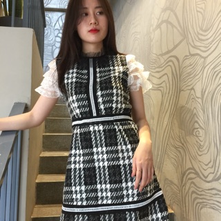 Đầm bố phối tay ren