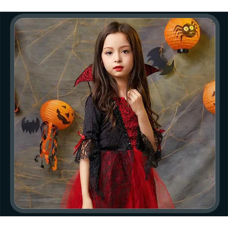 Kids Costume Girl Vampire Witch Cosplay Costume Performance Party Set Party Clothing Red Tulle Skirt Girl Dresses Halloween gift