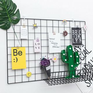 Combo khung lưới sắt 35.45, 2 rổ treo trang trí, 20 kẹp gỗ và 2m dây thừng siêu tiện dụng