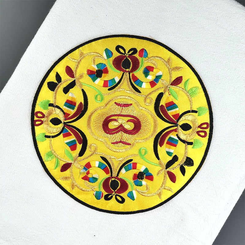Miếng Dán Vải Thêu Hình Tròn Phong Cách Dân Tộc Cổ Điển Dùng Trang Trí Quần Áo diy