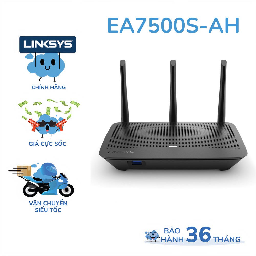 [Mã BMBAU300 giảm 10% đơn 499K] Bộ phát wifi LINKSYS EA7500S chuẩn AC tốc độ 1900Mbps MU-MIMO Gigabit Router