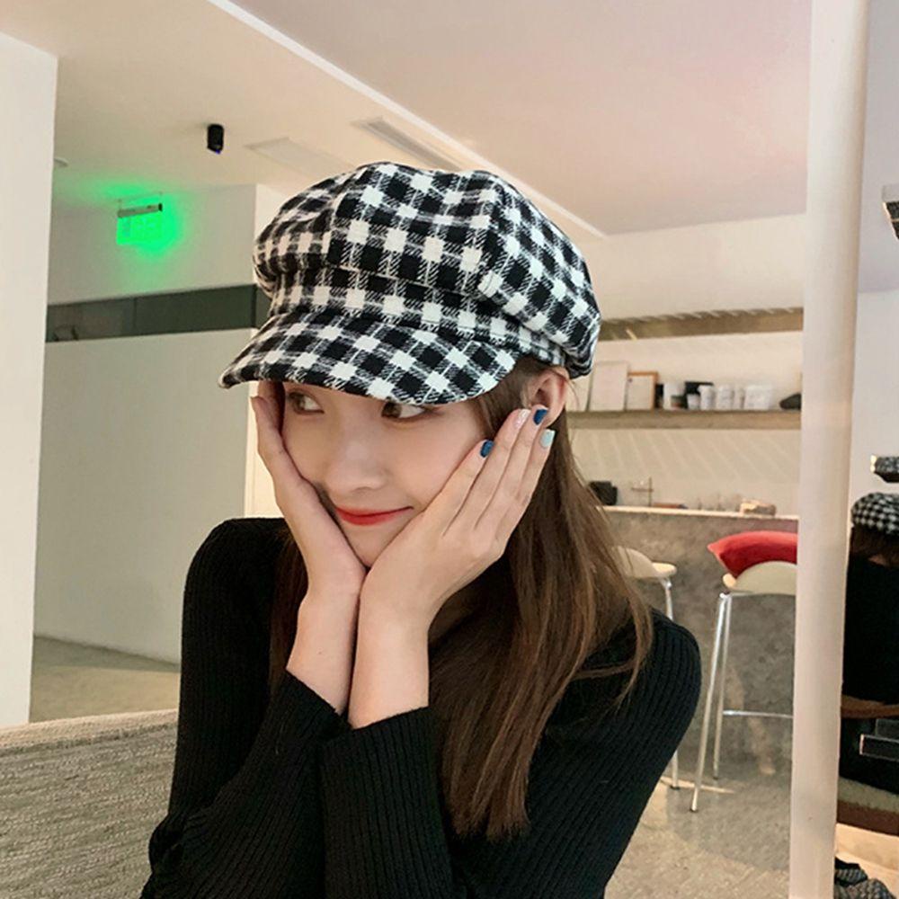 Mũ Beret Kẻ Sọc Caro 1 Phong Cách Anh Quốc Thời Trang Thu Đông Cho Nữ