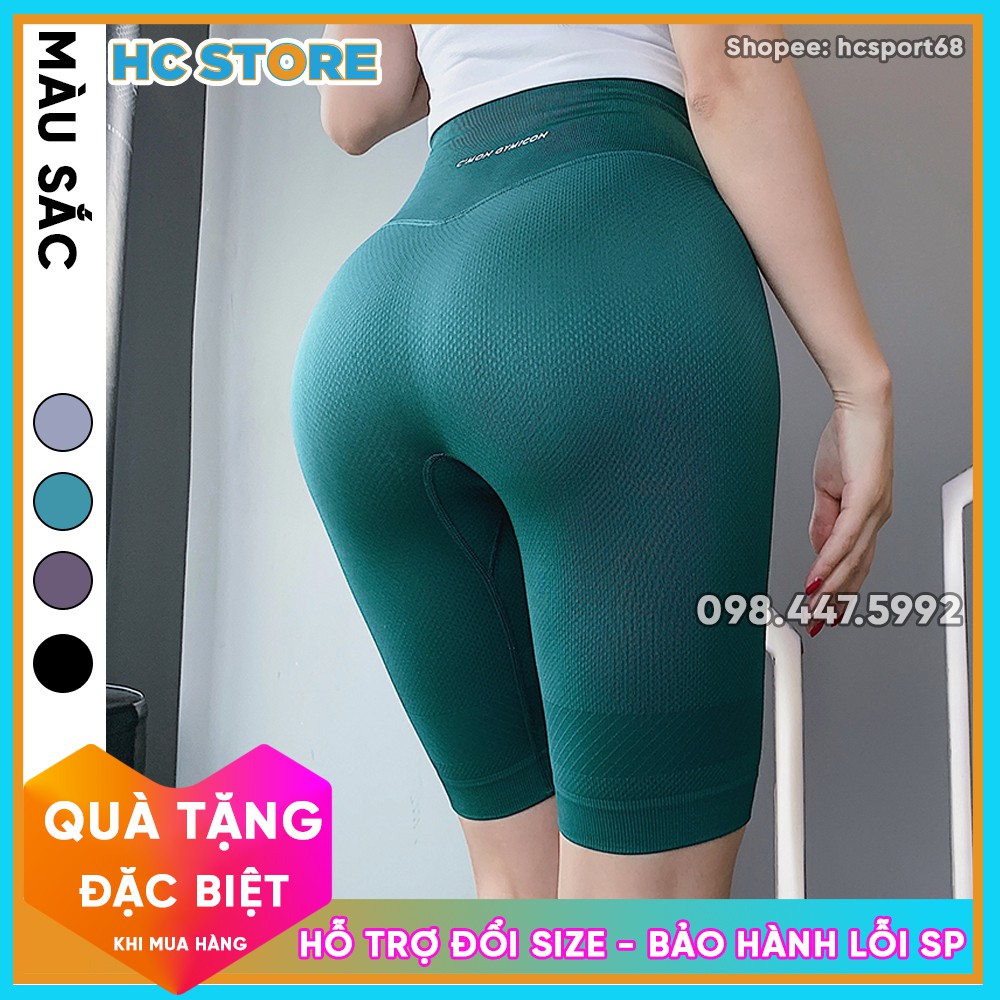 Quần Short Lửng Nữ Gymicon QL05 Tập Gym Yoga Nâng Mông Lưng Cao Cao Cấp Hoạ Tiết Vân Chìm Chất Dệt Kim - HcSport68