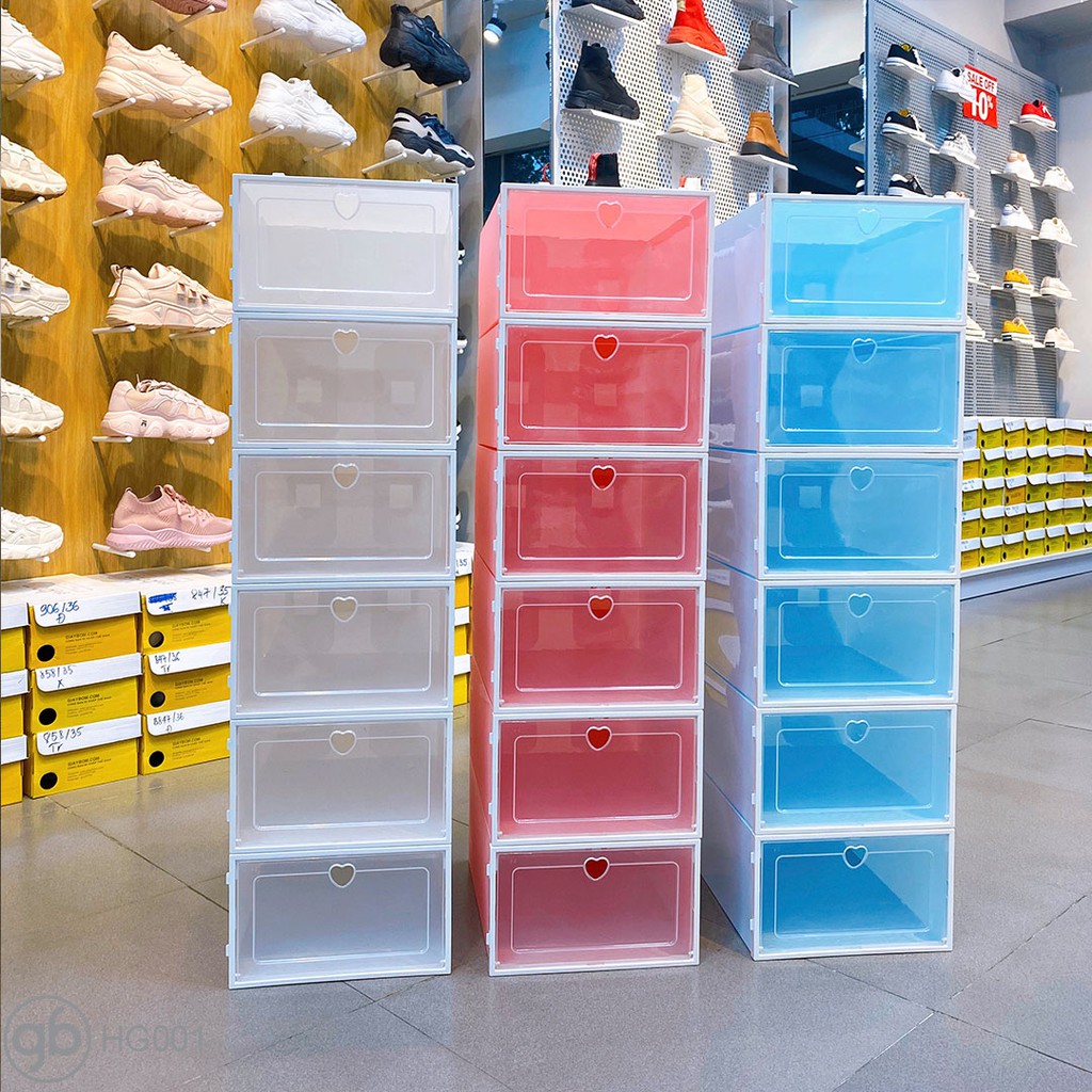 Hộp nhựa đựng giày cứng trong suốt (Size to, chọn màu), tủ đựng giày Teddy Bears (tặng túi chống ẩm cho mỗi hộp giày))