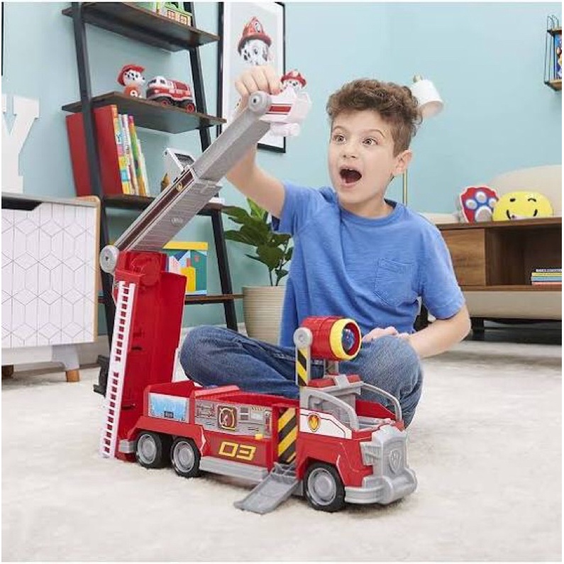 Bộ xe Paw patrol cứu hoả siêu hạng to biến hình 2 in 1 có còi đèn  nhạc, thang cứu hoả, bóng công năng và Marshall