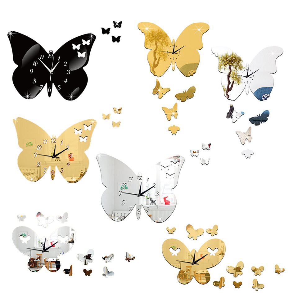 Đồng Hồ Treo Tường Mặt Gương Hình Bướm # Dey Gz037
