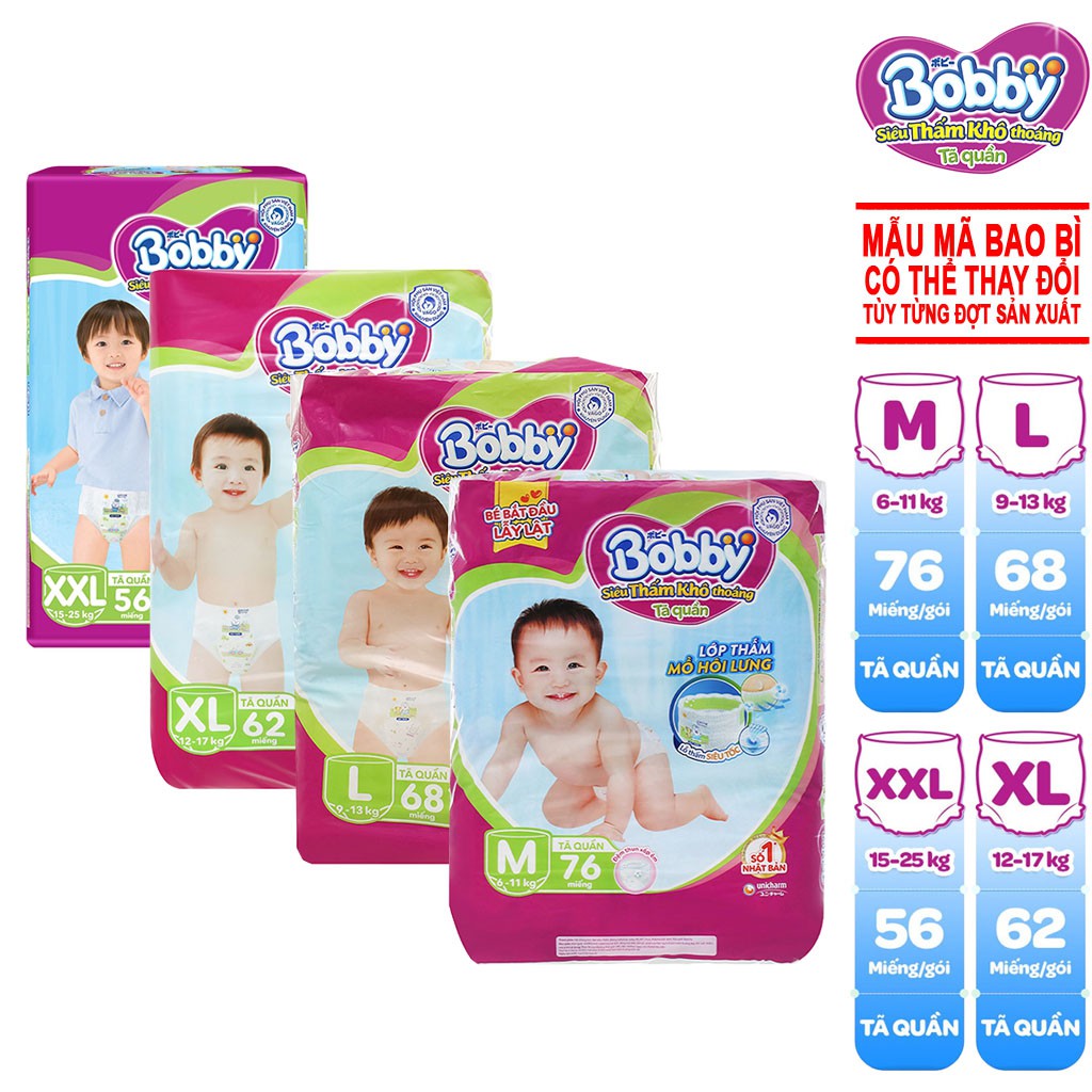 Tã quần bobby siêu đại size M76/L68/XL62/XXL56