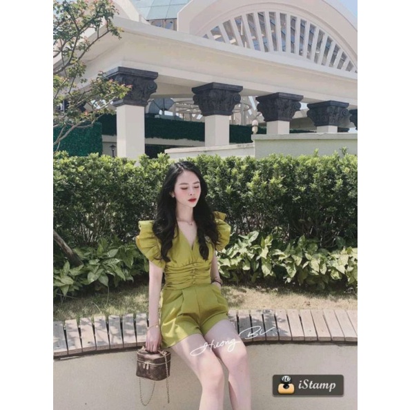 Sét áo bèo màu xanh bơ mix quần sooc cạp cao