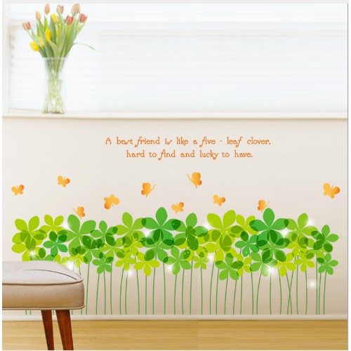 Decal dán chân tường hoa xanh may mắn