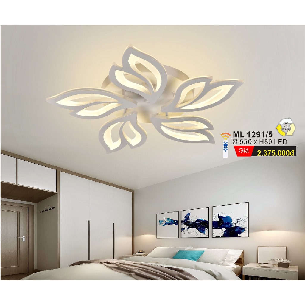 Đèn Led Ốp Trần Trang Trí Phòng Khách 12 Cánh, 5 Cánh, 3 Chế Độ