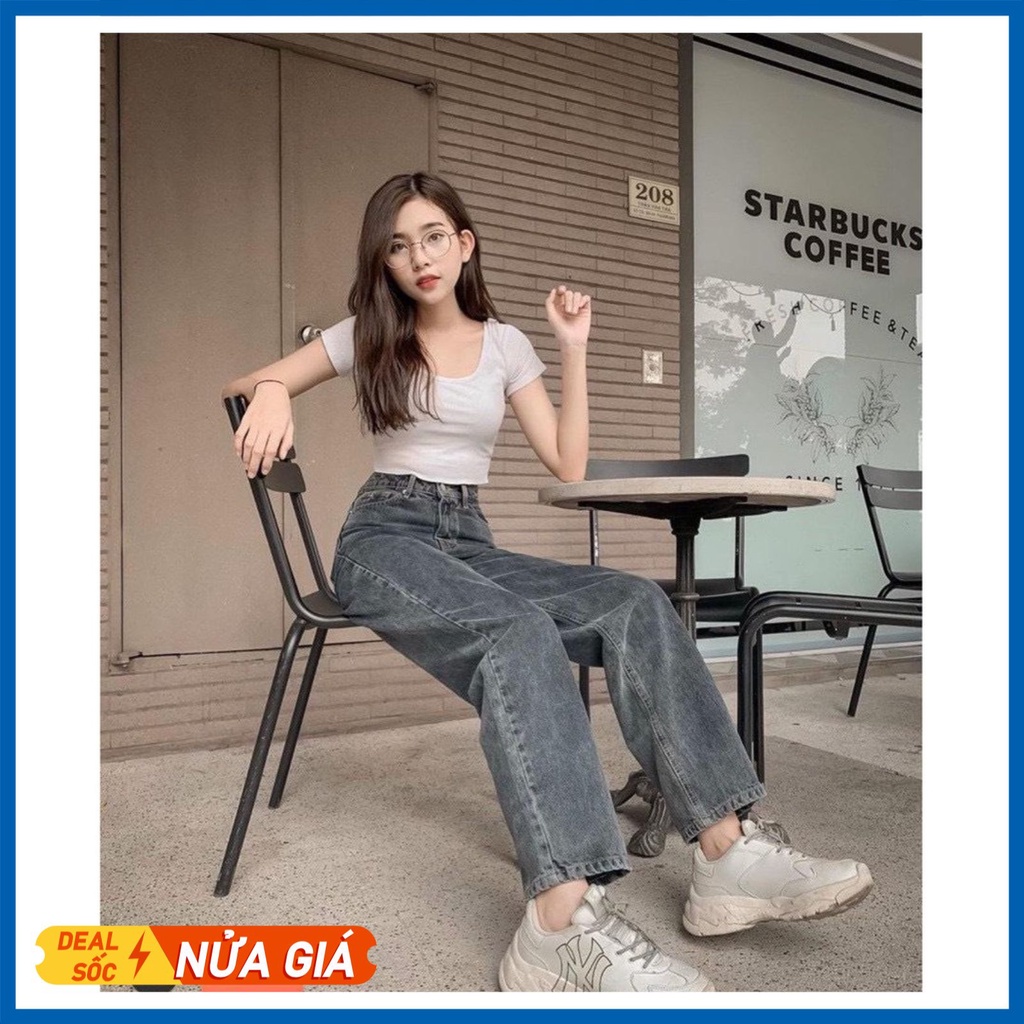 Quần jean nữ ống rộng quần bò nữ lưng cao ống suông đứng  phong cách Hàn Quốc Ullzang thời trang đường phố 4 mùa | BigBuy360 - bigbuy360.vn