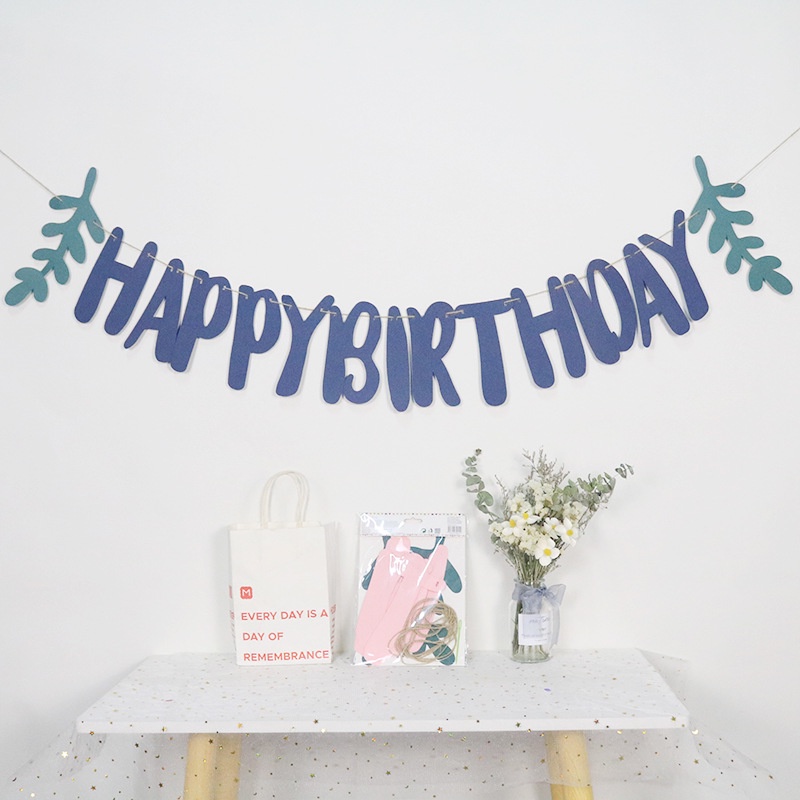 Dây Chữ Happy Biryhday Kèm Lá Vải Nỉ Dạ Phong Cách Hàn Quốc Trang Trí Sinh Nhật - K119