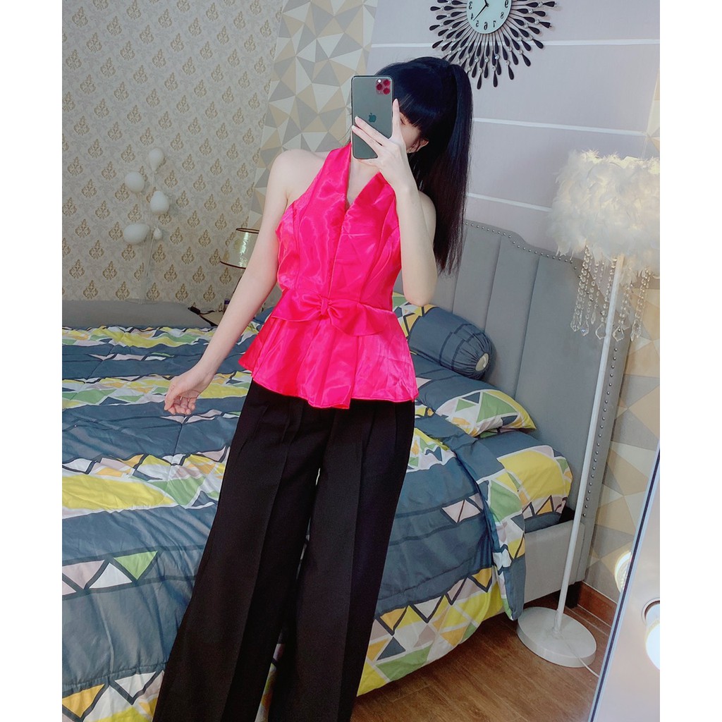 siêu hot set thiết kế áo yếm phi lụa xòe kèm quần tây loe nhẹ đủ màu cực xinh siêu hot hit