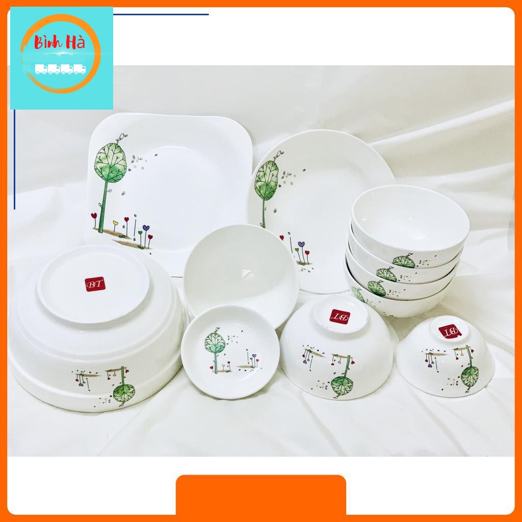 Bộ bát đĩa 11 sản phẩm bát, đĩa, tô, chén gốm sứ cao cấp Bát Tràng
