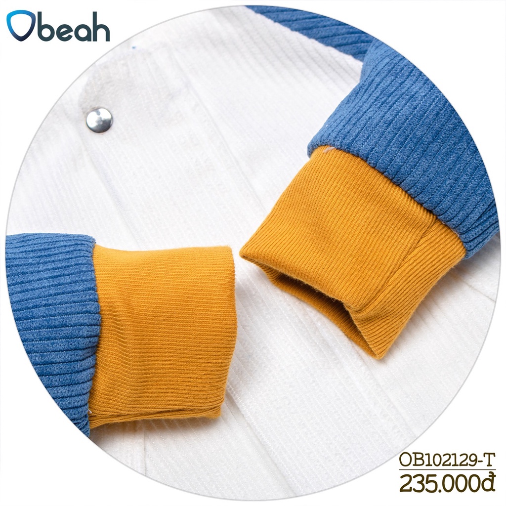 Áo khoác nhung tay jaclag Obeah Phối màu Trắng - xanh - vàng Fullsize 59 đến 90 cho bé từ 0 đến 24 tháng