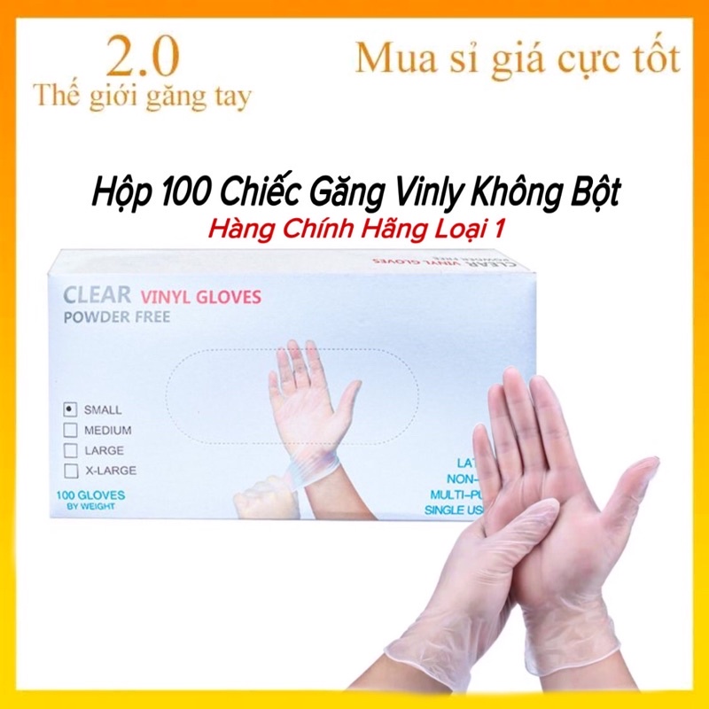 Găng tay vinyl trong suốt dùng trong thực phẩm,vệ sinh hộp 100 chiếc