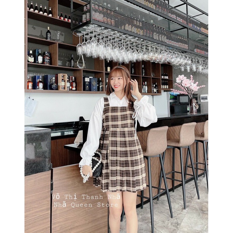 Set Yếm Sọc Caro Tay Phồng