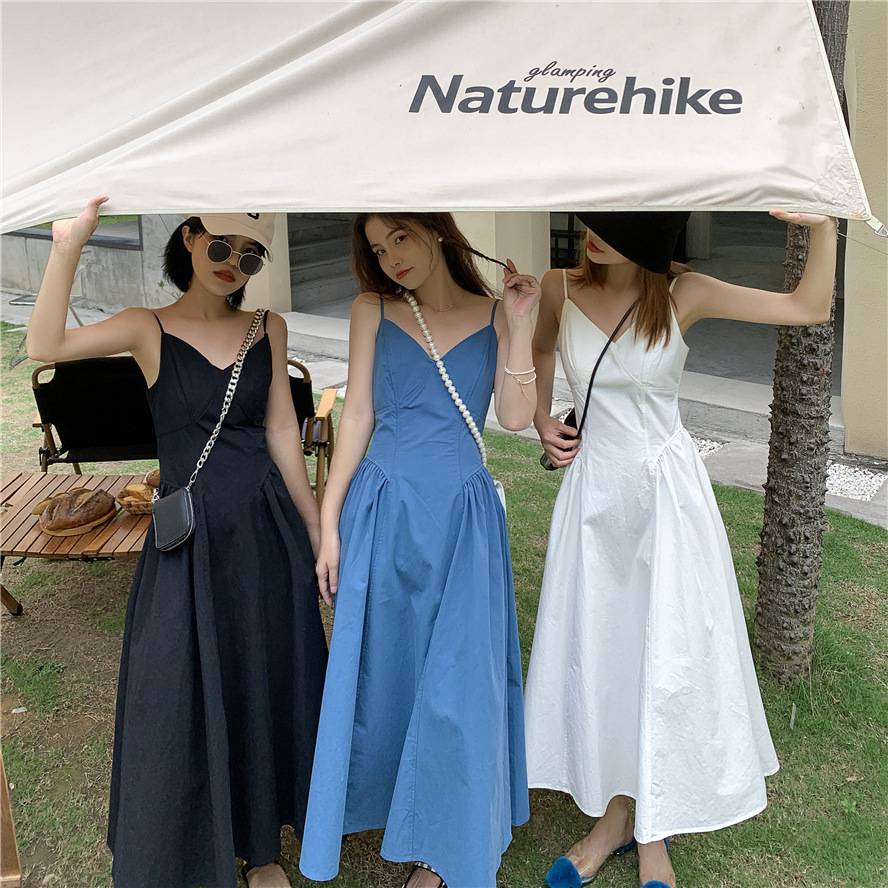 Đầm hai dây dáng chữ A lưng cao phong cách Hàn Quốc thời trang mùa hè cho nữ