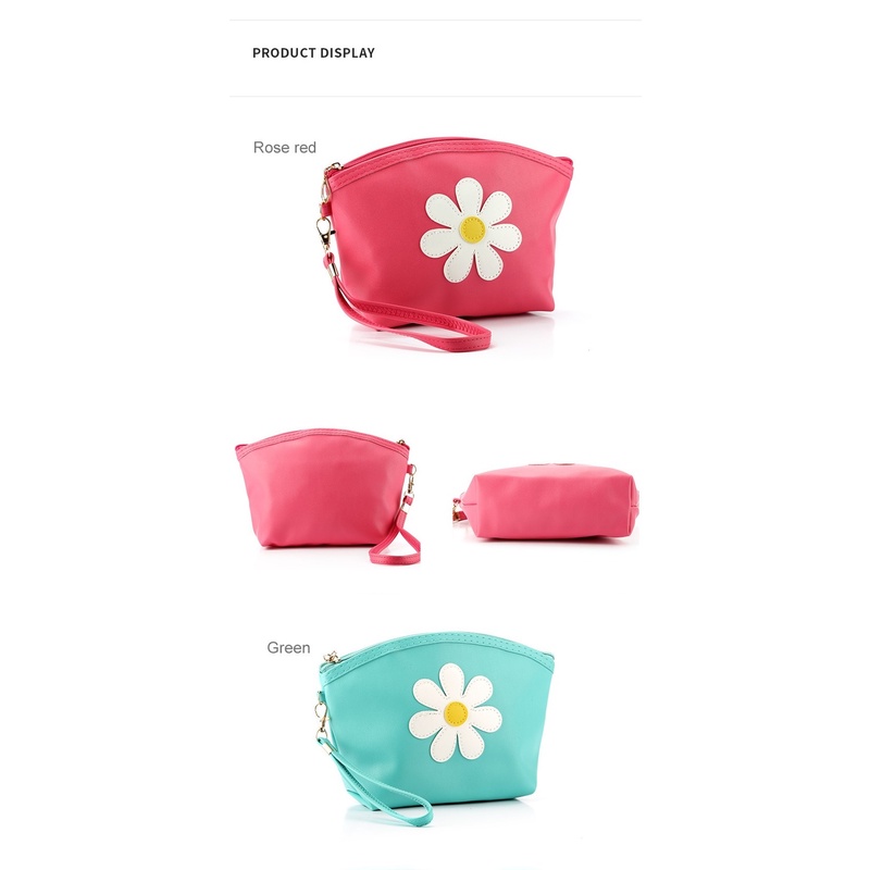 Túi Da PU Đựng Mỹ Phẩm Họa Tiết Hoa Cúc Nhỏ Màu Kẹo Xinh Xắn