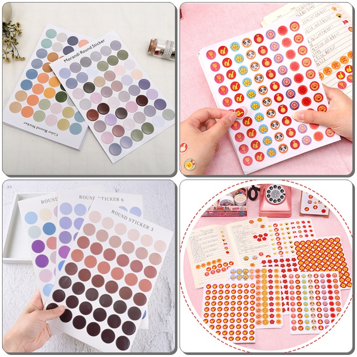 Sticker dán sổ cute, hình tròn màu dễ thương trang trí-Cô 3